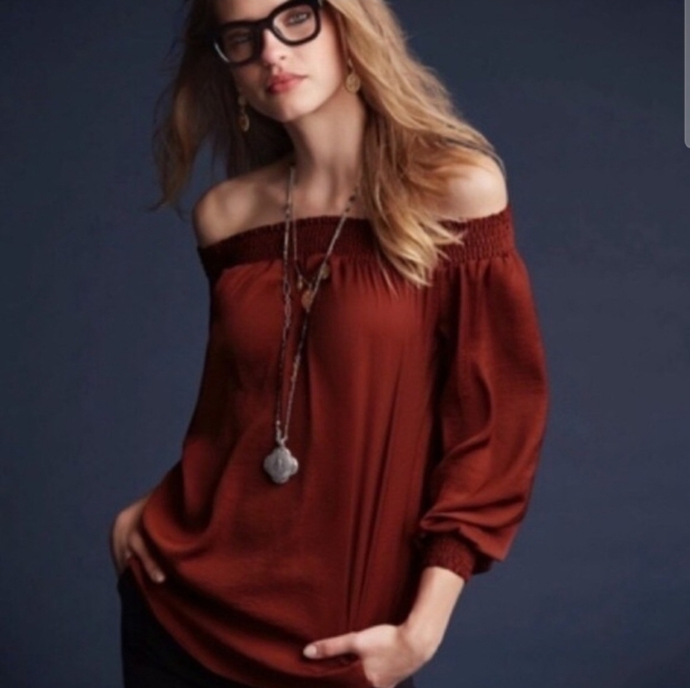 ❤️ CABI FOXY RUST SILKY OFF THE SHOULDER TOP / BLOUSE, MEDIUM